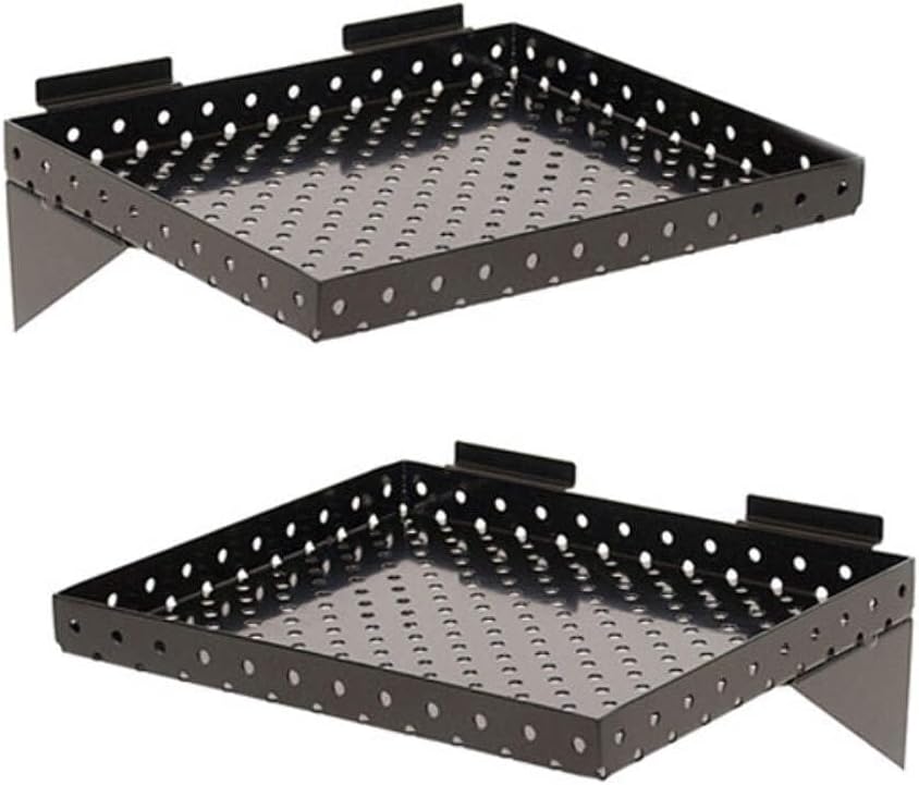 Slatwall Shelf 12" w x 10" d x 1" Perforated Metal - Black Pack of 2