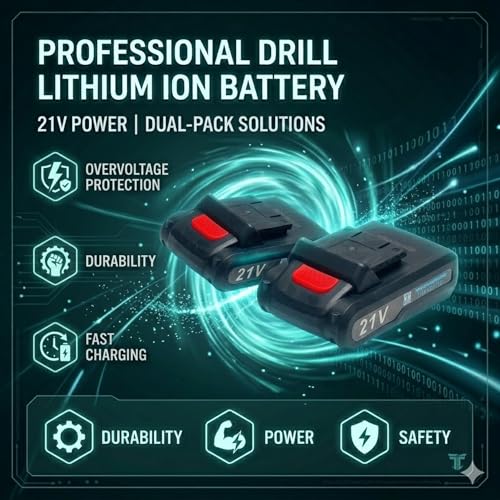 Image of THOR 21V Cordless Drill Driver Set with 2 Lithium-Ion Batteries, 10mm Keyless Chuck, V Torque Settings, Flexible Shaft Extension, Accessory Kit & Carrying Case
