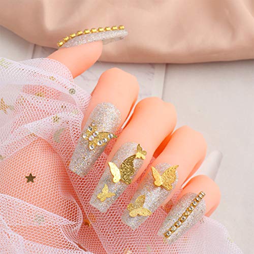 2 Round Boxes 3D Gold Silver Butterfly Nail Art Charms Metallic Nail Stickers Sequins Mini Holographic Resin Nail Glitter Decals Nail Art Supplies For Women Kids Elegant Nail Decoration Accessories #TOP3