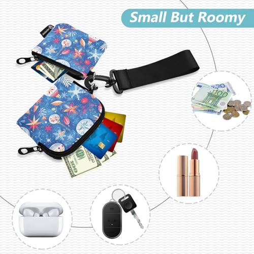 Blue and Red Christmas Lights Women's Change Wallet Card Cases Compact Size Money Organizers with Wristlet Strap for Daily Use 2 Pcs2