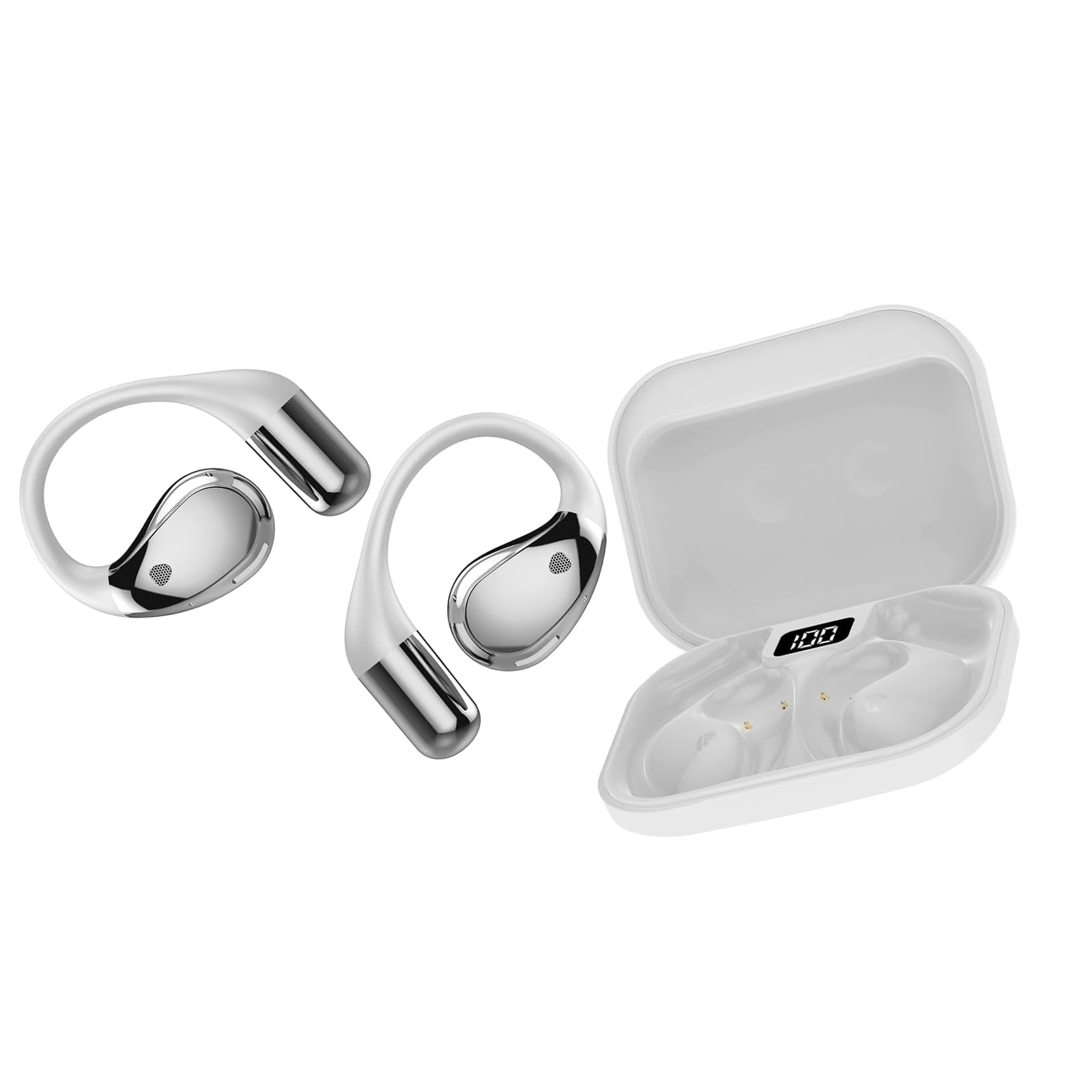 Auriculares inalambricos Deportivos, Bluetooth V6.0 lnalámbricos Cascos Hi-Fi Estéreo, 40H Llamada ENC HD Auriculares, Pantalla LED, IP7 Impermeable Auriculare Oreja Abierta para Sport/Running Blanco