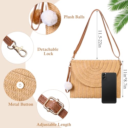 JaGely 2 Pack Women Straw Crossbody Bag Straw Clutch Rattan Purse for Women with 2 Pairs Rattan Earrings for Summer Beach Holiday Accessories2