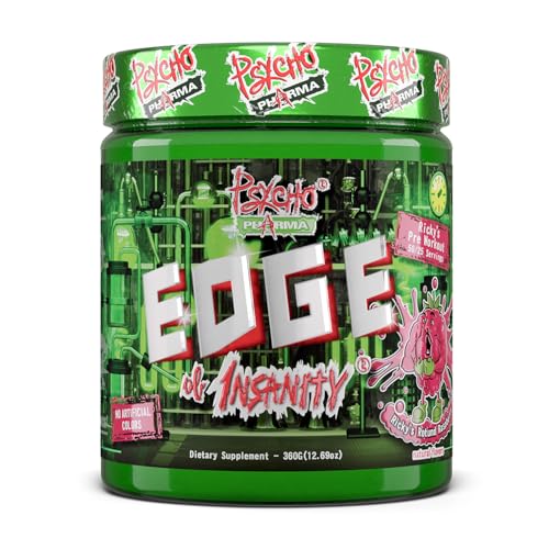 Psycho Pharma Strongest High Stim Preworkout Powder - Edge of Insanity - Most Intense Pre Workout Supplement for Pumps Strength Energy and Feel Good Focus. Rivals Famous PWOs of The Past