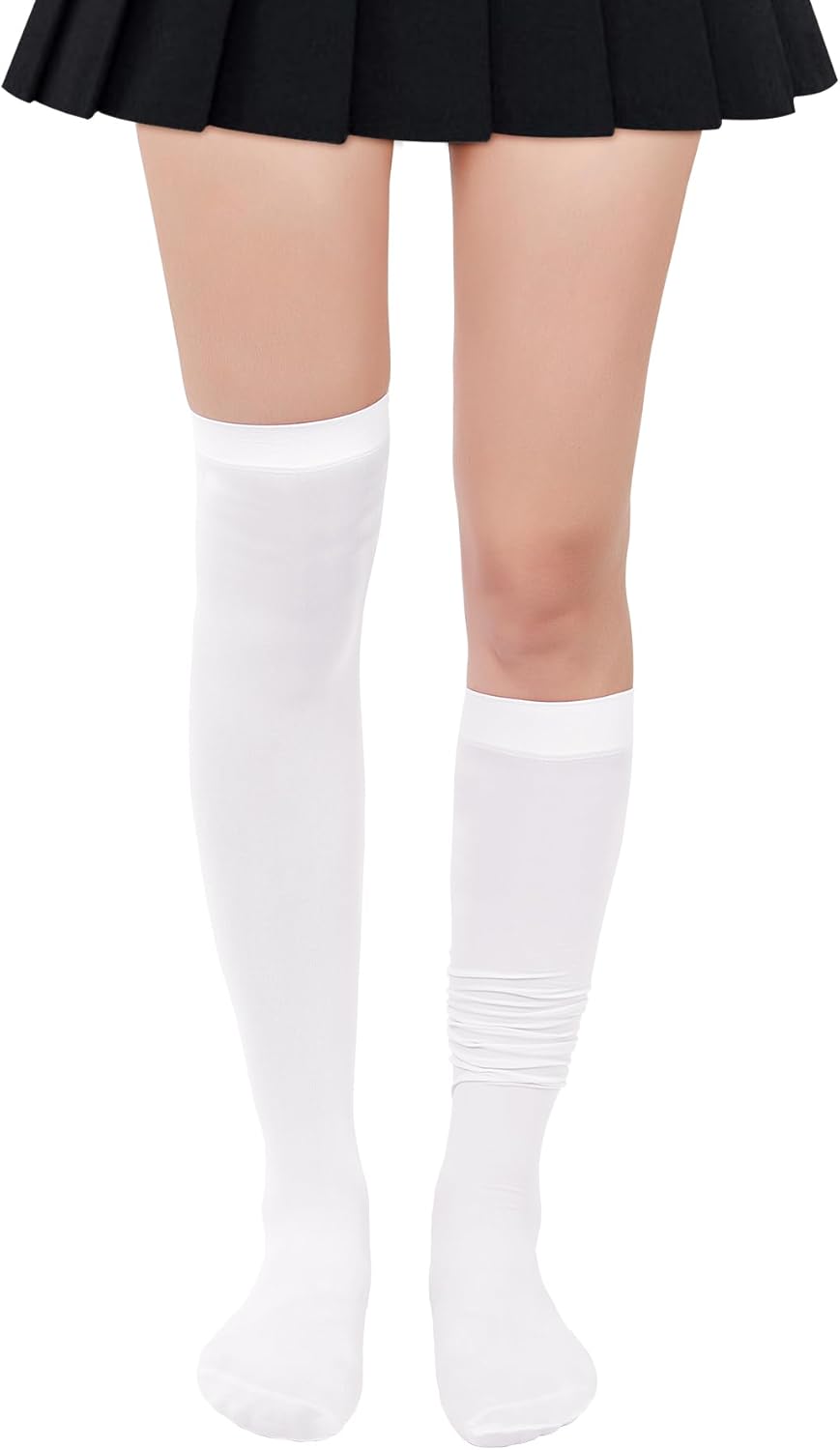 Zando Striped Thigh High Socks for Women Striped Knee High Socks Cosplay Stockings Thigh Highs over the Knee Socks One Size Pure White