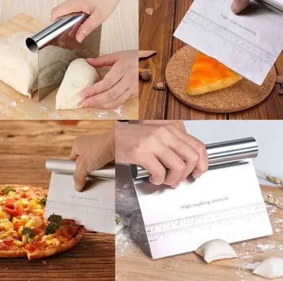 SUWORS Paslanmaz Çelik Hamur Kesici ve Kazıyıcı, Ölçü Cetvelli, Ergonomik Silindir Saplı, Çok Amaçlı Mutfak Aleti