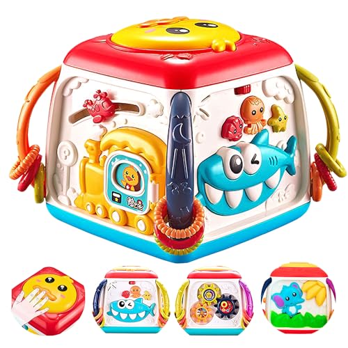 First MART 5 in 1 Musical Activity Cube for 1 Year Old-Piano Shark,Instrument Sounds,Drum Box with Lights,Learning Toys for 1 Year Old Boy&Kids Toys