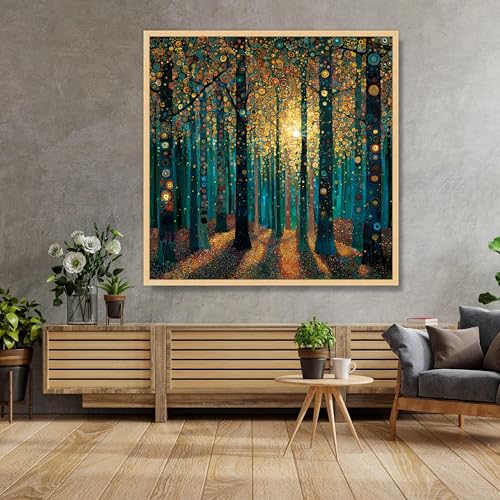 Tableau abstrait de forêt dorée peinture sur toile 55x55cm nature moderne pour maison