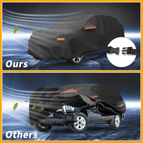 Image of Waterproof All-Weather Universal Car Cover with Right Side Zipper, 210T-PU Black Fits for SUV 190 inch to 200 inch Length