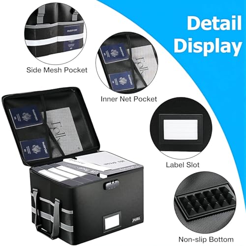 File Box with Lock, Fireproof Document File Organizer Box with Zipper & Adjustable Handle, Collapsible File Storage Box Home Office Safe Filing Cabinet for Hanging Letter/Legal Folder by JALIELL - Image 3