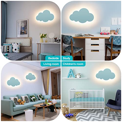 HORKEY - Lampada da parete a forma di nuvola, per interni ed esterni, lampada da parete a LED, lampada da parete per bambini, paralume in acrilico con luci LED integrate, colore caldo, blu - Image 8