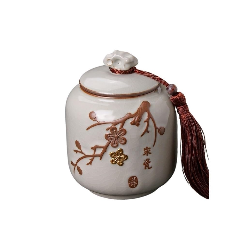 CHENGAIJIAN Tea Canister Household Ceramic Tea Canister With Sealed Lid Large Capacity Embossed Storage Jar For, Spices, Candy, Coffee(Beige)