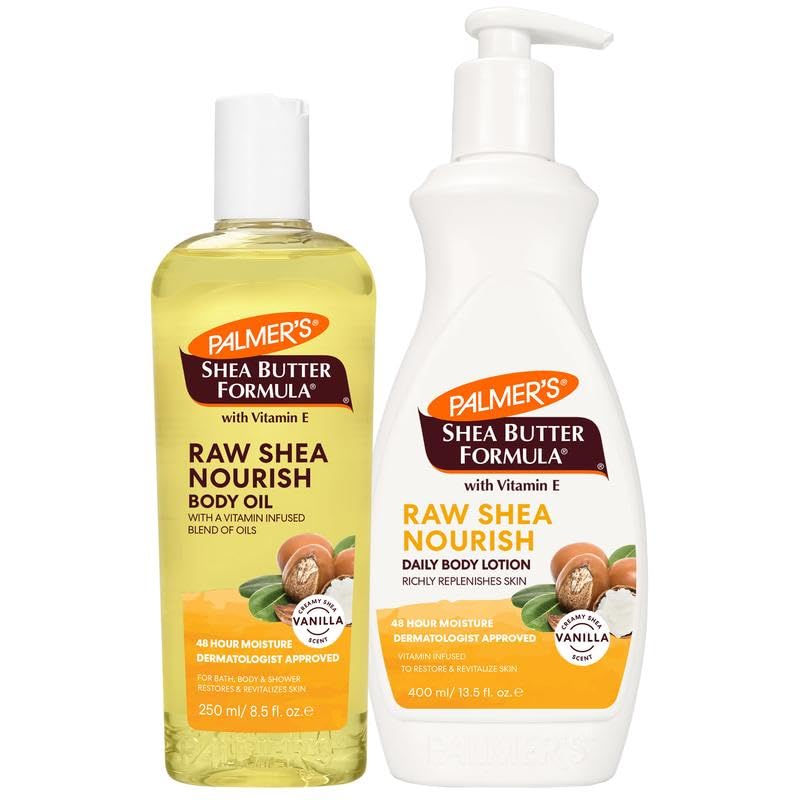Palmer’s Shea Butter Formula Body Care Bundle, Raw Shea Lotion (13.5 Oz) + Lightweight Body Oil (8.5 Fl Oz), Nourishing & Hydrating for Dry, Sensitive Skin, Provides 48-Hour Moisture