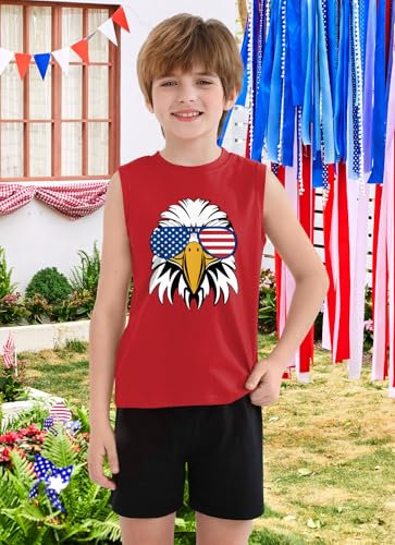 Image of Boys 4th of July Patriotic Sleeveless Tee American Flag Tank Top 6-14 Years