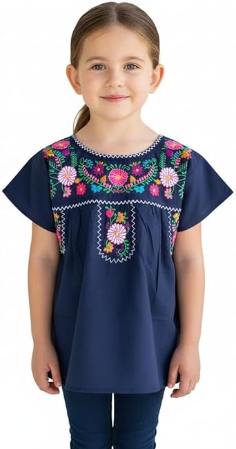 unik Girls Cotton Embroidered Floral Blouse for Birthdays, Cultural Events, Cinco De Mayo