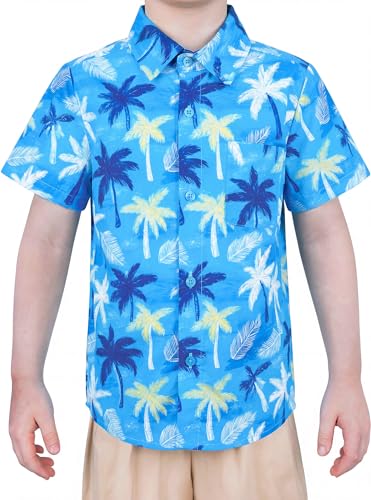 Image of Boys Hawaiian Button Down Shirt, Pure Combed Cotton Short Sleeve Size 3-15Y | Pure Combed Cotton, Smooth 60s yarn, Tagless Label, Pilling-Resistant, Shrink-Resistant, Fade-Resistant, Machine Washable