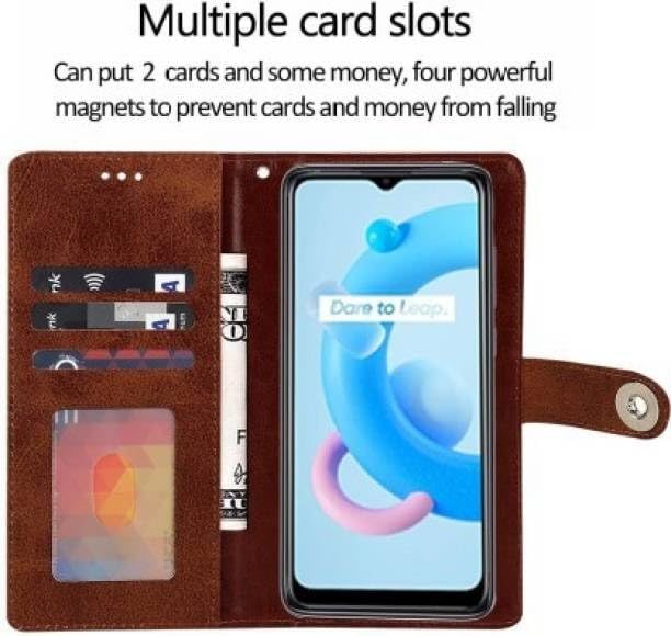 Image of Flip Cover Compatible for Motorola G54 5G Back Cover Moto G54 5G PU Artificial Leather Finish | 360 Protection | Wallet & Stand | Strong Magnetic Flip Button Brown