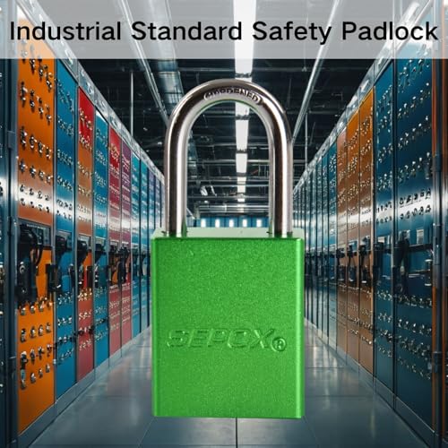 Image of SEPOX 24-Pack Green Padlocks, Keyed Different | Lightweight spark-proof aluminum, Long Shackle. 72 brass keys. High-security for LOTO, fence, locker, yard & lockout. Green.