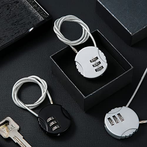 4 Pieces 3 Digit Combination Lock Wire Stroller Waterproof Padlock Cable Locks Lightweight Locker Lock Flexible Gate Lock For School Luggage Helmet Gym Fence Door Sports Bike (Black, Silver) #TOP6