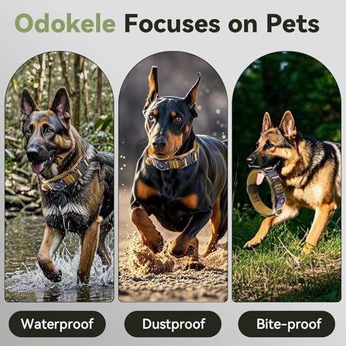 2025 Upgrade Waterproof AirTag Dog Collar, Military Tactical Dog Collar with AirTag Holder, Comfortable Control Handle and Metal Buckle, GPS Dog Collar Holder for Medium to Large Dogs (Khaki,L)