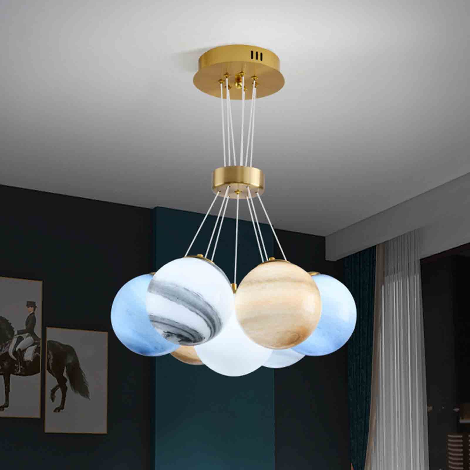 Luminaire suspendu à LED moderne avec hauteur réglable et éclairage grappe de bulles salon