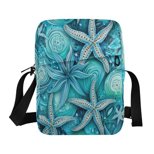 messenger bag for women crossbody over the shoulder bags for men Cross Over Purse Adjustable Strap for School School- Submarine Coral Starfish Blue