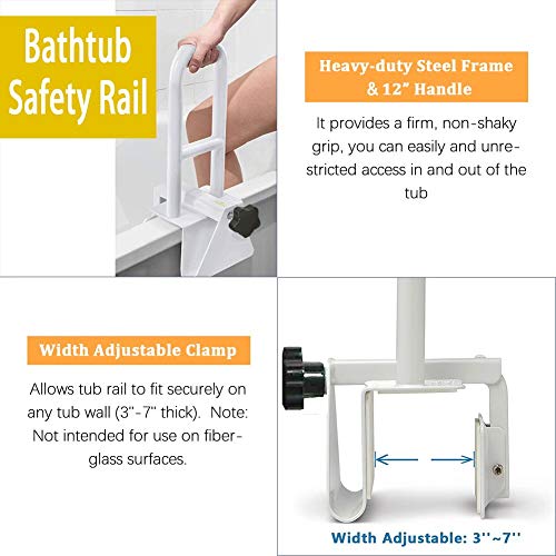 Kxt Premium Bathroom Tub Safety Rail For Seniors, Clamp Railing Bath Support Adjustable Shower Hand Grip Handle Assist Grab Bar #TOP2