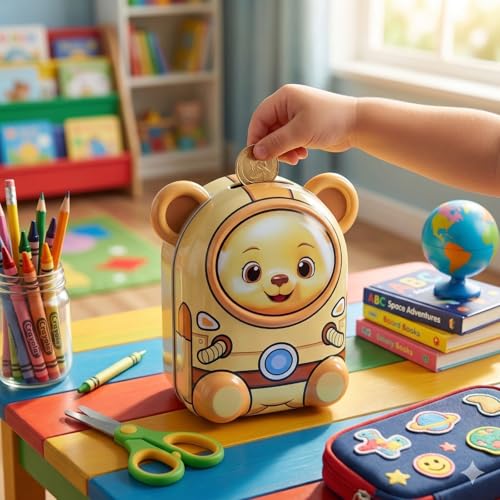 Image of Sajani Cute Cartoon Creative Portable Piggy Bank, Money Saving Box with Combination Lock, Mini Coin Bank Gifts for Boys and Girls, Best Return Gifts for Kids (Pack of 1) (Bear - Yellow)