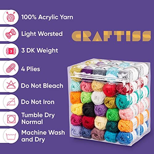 Craftiss 60X20G Acrylic Yarn Skeins - 2600 Yards Of Soft Yarn For Crocheting And Knitting Craft Project, Assorted Starter Crochet Kit Yarn Bulk For Adults And Kids #TOP3