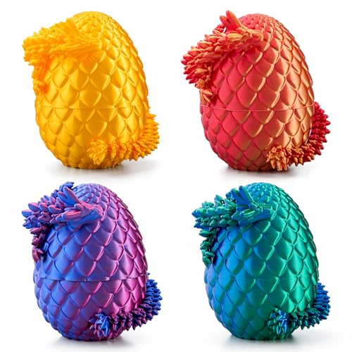 JOYIN 4 Pcs 3D Printed Dragon Eggs with Laser Dragon, Cool Articulated Toys for Kids Christmas Stuffers Party Favors, Magic Toy Classroom Prize Gifts for Boys Teen Girls (Purple+Blue+Red+Gold)