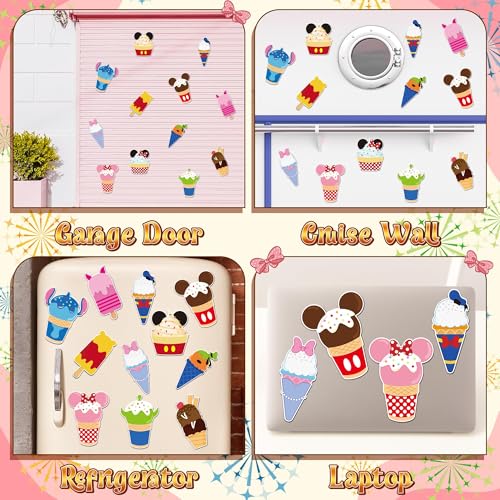 BOpusail 12Pcs Summer Ice Cream Mouse Cruise Door Magnets Cute Style Ice Cream Cruises Entrance Decals Decor Refrigerator Garage Magnet Waterproof Magnetic Sticker for Holiday Carnival Ships Cabin - Image 5