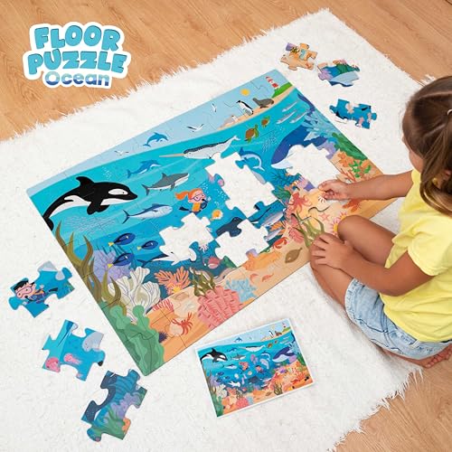 BONNYCO XXL Puzzle Kinder Meerestiere mit 48 Große Teile. Bodenpuzzle XXL 92 x 62 cm als Geschenke für Kinder. Puzzel Lernspielzeug für Jungs und Mädchen 2-8 Jahre