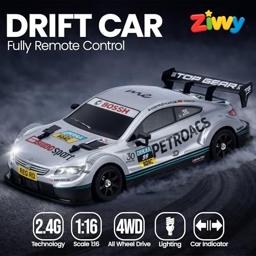 Image of BigRemote Control Car Silver | 2.4G Remote Control Drift RC Car with 150m Range, Neon Lights & Music | Rechargeable RC Racing Toy |Best Gift for Boys & Girls 2 3 4 5 6 7 8+ Years