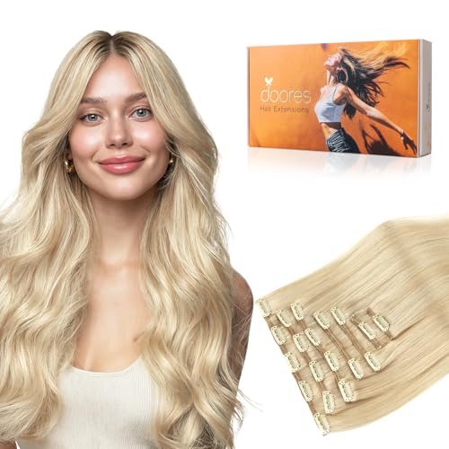DOORES Clip in Hair Extensions, Soft Golden Blonde Subtle Highlights