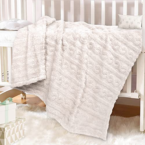 Image of HOMRITAR 3D Cream Fleece Fluffy Fuzzy Baby Blanket for Boys Girls | Soft Cozy Warm Bed Throw Blanket for Infant Toddler Shower Gift Nursery Crib Stroller All Season 30 x 40 Inch
