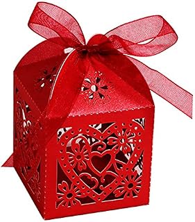 Little Snow Direct 20pcs Love Heart Luxury Boxes With Organza Ribbons Wedding Party Favour Laser Cut Sweets Cake Candy Gift Favor - Black