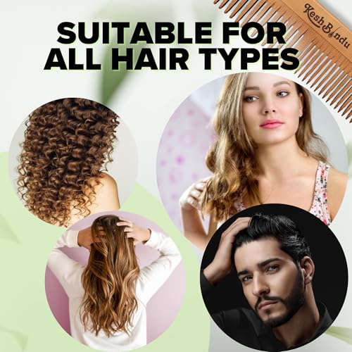 Image of Handmade Kacchi Neem Wooden Comb For Men & Women Detangling, Frizz Control & Shine, Suited For All Hair Diffrent Type of Kangi Combo Pack 2pis (Wide Tooth + Dual Tooth)