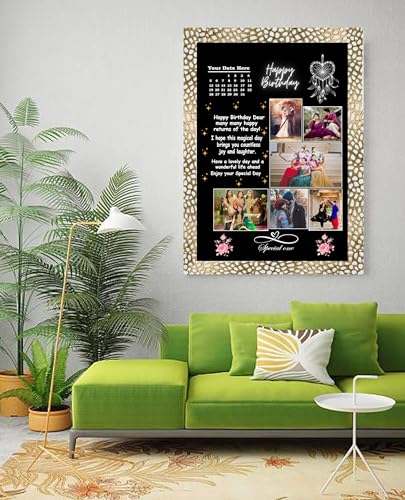 Image of Customized Birthday Photo Frame for Best Friend | Personalized Gift with 6 Photos & Birth Date | 12x8 Inch Black Synthetic Wood Frame | Unique Friendship Gift & Birthday Keepsake.