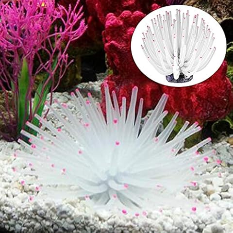 KeKeandYaoYao Soft Coral Artificial Sea Urchin Ball Anemone Ornament Aquarium Fish Tank Decor - White L Cover