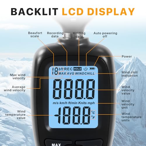 Digvliy DA-01 Anemometer with Data Logging, Wind Speed Anemometer and Temperature Monitor, Multi-Unit Wind Meter for Outdoor, HVAC, Sailing, Shooting - Thumbnail 5