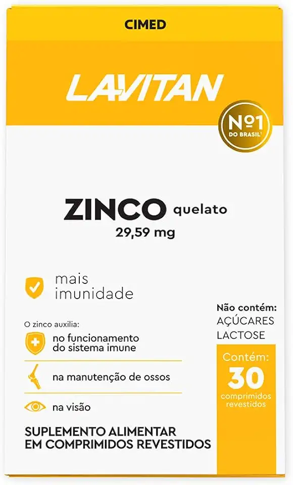 LAVITAN Zinco Quelato 29,59mg Com 30 Comprimidos Revestidos