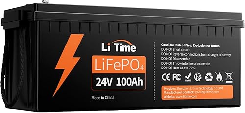 Litime Batería LiFePO4 de 24 V 100 Ah de ciclo profundo de 25.6 voltios de ciclo profundo, fosfato de hierro y litio, batería solar de 2560 Wh para