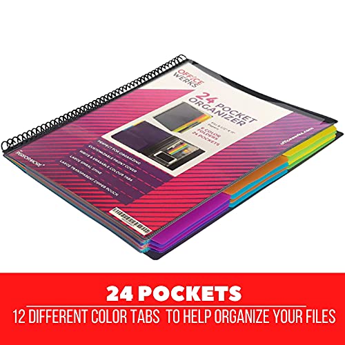 24 Pocket Spiral Project Organizer With 12 Dividers, Fits 8.5" X 11" Letter Size Papers Folder Organizer Binder With Front Cover And Customizable Cover, Erasable Write On Tabs For Documents Files #TOP2