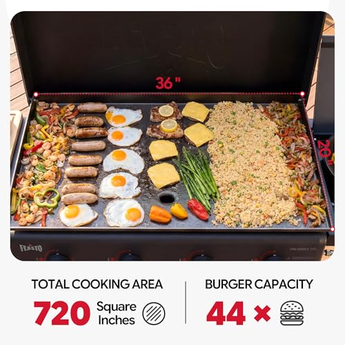 Image of Feasto 36-Inch 4 Burner Propane Flat Top Grill with Hood and Side Burner