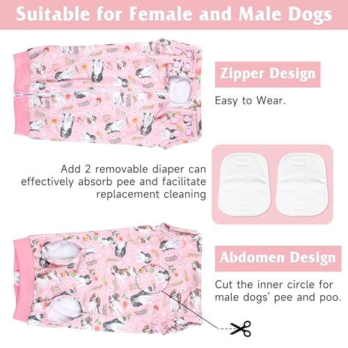 Image of Dog Surgery Recovery Suit with 2Pcs Dog Diapers for Surgery Female Male Dogs, Pet Recovery Shirt Dog Abdominal Wound Bandages, Substitute E-Collar & Cone, Prevent Licking Dog Pet Surgery Suit M