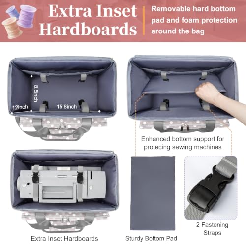 Image of Anitor Rolling Sewing Machine Case with Wheels and Removable Bottom Padding | Sewing Machine Bag with Wheels, Fits for Singer, Brother, Janome, Most Sewing Machines, Accessories, Round Dot,(Bag Only)