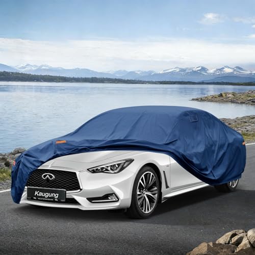 Image of Kaugung Custom Fit Car Cover for Infiniti Q60 (2014-2022), Heavy Duty Waterproof All Weather Outdoor Protection, Breathable Full Exterior Cover with Vent, Rain Sun Snow UV Proof