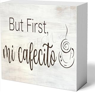 Wooden Sign But First Mi Cafecito Sign Spanish Kitchen Sign Spanish Wooden Box Sign Decorative Funny Home Office Decor Rustic Farmhouse Desk Decor Sign 5 X 5 Inches