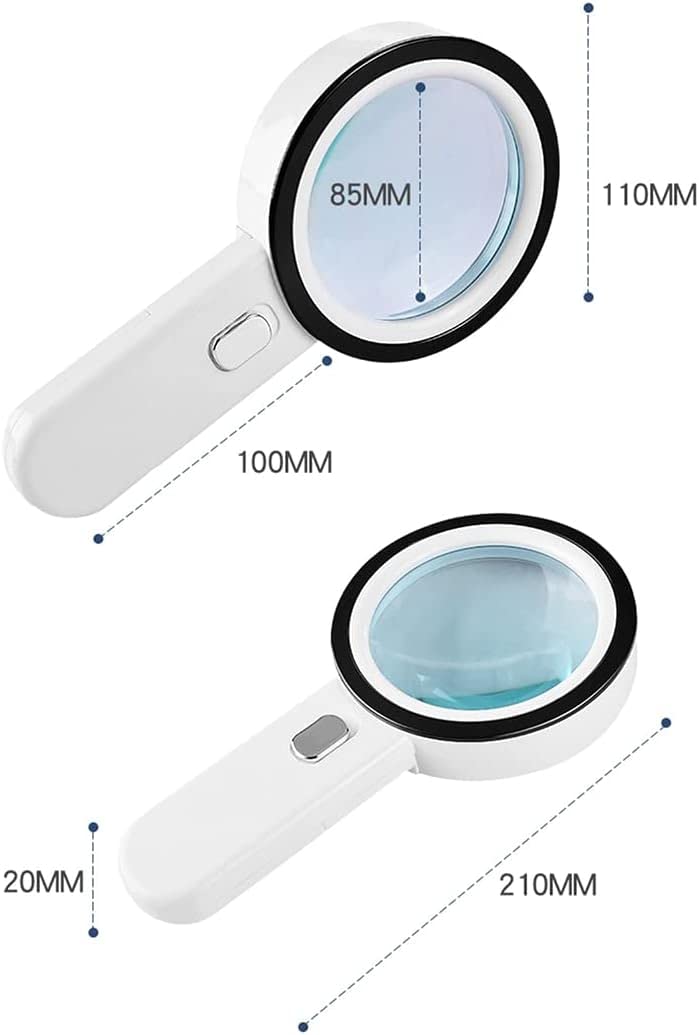 Ręczna lupa powiększająca 30X z 12 diodami LED, podświetlana lupa z podświetleniem, lupa do czytania w leczeniu zwyrodnienia plamki żółtej, czytanie dla seniorów, lutowanie, inspekcja, białe okulary C