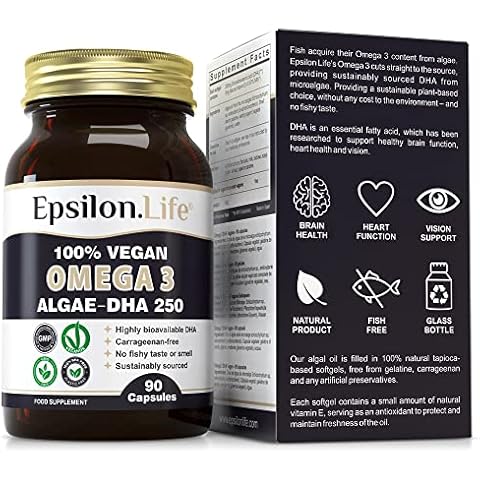 Epsilon Life Omega 3 Vegano - Suplemento DHA Omega 3 Cápsulas 250 mg - 90 Perlas Cover