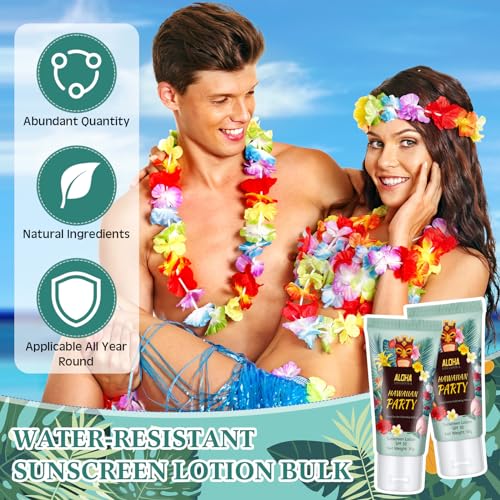 Image of 24 Pcs Travel Size Mini Sunscreen Bulk for Summer Vacation Spf 30 Water Resistant Sunscreen Lotion Sunblock for Thank You Gifts Hawaiian Wedding Pool Party Favor (Hawaiian)